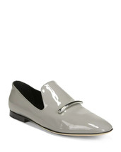 New Via Spiga Italy Patent Leather Loafer Shoes Gray Womens 7.5 37.5 Silver Bar - $247.50