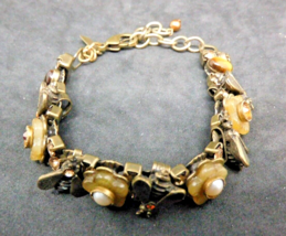 MARY DEMARCO Vintage Worker Bees Flower Gold Tone Bracelet Rhinestones So Cute! - £39.78 GBP