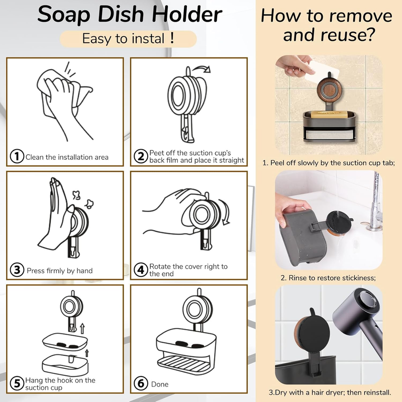 Non-Slip Vacuum Lock Suction Cup Soap Dish for Shower Detachable Easy Clean 2-In Item image 5