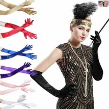 Girl Elbow Length Stretch Satin Long Flapper Gloves Evening Opera 20s Halloween - £5.28 GBP+