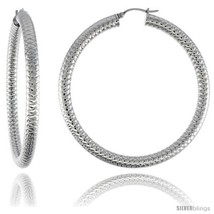 Surgical Steel Tube Hoop Earrings 2 3/8 in Round 5 mm Thick Tight Zigzag  - $22.01