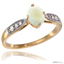 Size 9 - 14k Gold Natural Opal Ring 7x5 Oval Shape Diamond Accent, 5/16inch  - £475.28 GBP