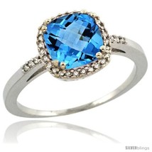 Size 5 - Sterling Silver Diamond Natural Swiss Blue Topaz Ring 1.5 ct  - £129.01 GBP