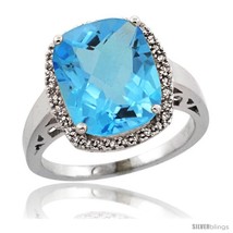 Size 9 - Sterling Silver Diamond Natural Swiss Blue Topaz Ring 5.17 ct  - £222.91 GBP