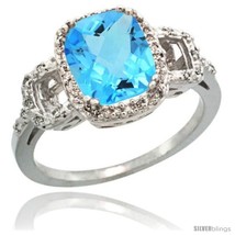 Size 6 - Sterling Silver Diamond Natural Swiss Blue Topaz Ring 2 ct  - £159.53 GBP