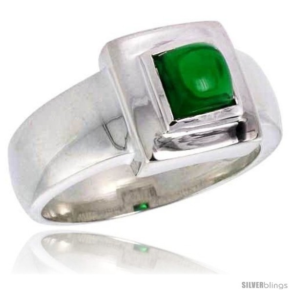 Size 8 - Sterling Silver .75 Carat Size Princess Cut Emerald Colored CZ  - $40.29