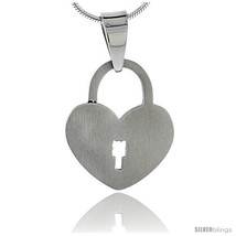 Stainless Steel Heart Padlock Pendant 7/8 in tall, w/ 30 in  - £13.82 GBP