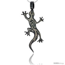 Stainless Steel Tribal Gecko Pendant 2-tone Blackened 2 in (50 mm) tall, w/ 30  - £18.57 GBP