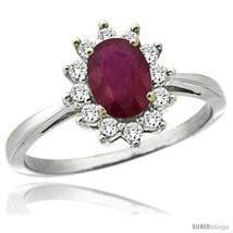 Size 6 - 10k White Gold Diamond Halo Ruby Ring 0.85 ct Oval Stone 7x5 mm, 1/2  - £570.05 GBP