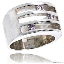 Size 7 - Sterling Silver Wide Fancy Cubic Zirconia Band  - £52.95 GBP