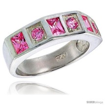 Size 7 - Sterling Silver Princess Cut Pink Tourmaline Colored CZ Ring -Style  - £53.19 GBP