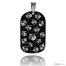 Stainless Steel Dog Tag with Skulls 2-tone Black finish, 1 5/16 in (33 mm) tall  - $27.14