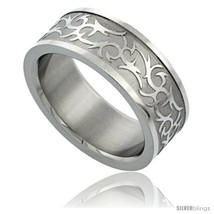 Size 12 - Surgical Steel 8mm Tribal Design Ring Wedding  - £13.28 GBP
