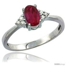 Size 8 - 10K White Gold Natural Ruby Ring Oval 7x5 Stone Diamond  - £233.71 GBP