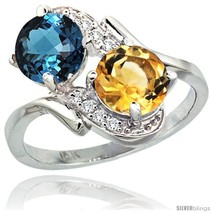 Size 5.5 - 14k White Gold ( 7 mm ) Double Stone Engagement London Blue Topaz &amp;  - $629.82