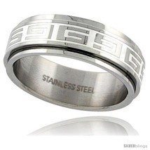 Size 9 - Surgical Steel Greek Key Spinner Ring 8mm Wedding  - £18.41 GBP