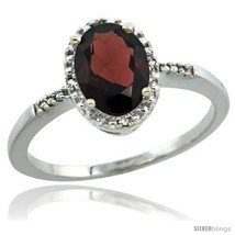 Size 7 - 14k White Gold Diamond Garnet Ring 1.17 ct Oval Stone 8x6 mm, 3/8 in  - £331.13 GBP