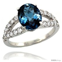 Hite gold natural london blue topaz ring 10x8 mm oval shape diamond accent 3 8inch wide thumb200
