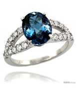 Size 5 - 14k White Gold Natural London Blue Topaz Ring 10x8 mm Oval Shape  - £696.85 GBP