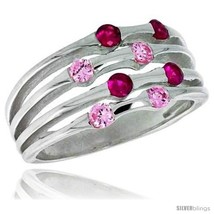  3 8 in 10 mm wide right hand ring brilliant cut ruby pink tourmaline colored cz stones thumb200