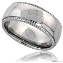 Size 9 - Surgical Steel 8mm Wedding Band Ring Milgrain-edged High Polished  - £18.90 GBP