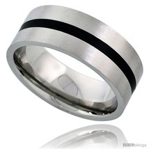 Size 7 - Surgical Steel 8mm Wedding Band Ring Black Stripe Inlay Center Matte  - £18.47 GBP