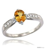 Size 6 - 14k White Gold Natural Citrine Ring 7x5 Oval Shape Diamond Acce... - £479.40 GBP