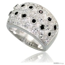 Size 7 - Sterling Silver Dome Ring, High Quality Black & White CZ Stones, 1/2  - £43.85 GBP