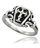 Size 9 - Surgical Steel Biker Coffin Ring w/ Cross 1 in  - £25.47 GBP