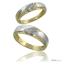 Size 6.5 - 10k Yellow Gold Diamond Wedding Rings 2-Piece set for him 7 mm &amp; Her  - $535.84