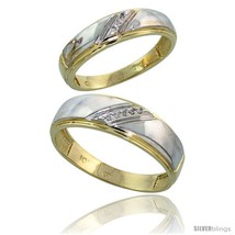 Size 5.5 - 10k Yellow Gold Diamond Wedding Rings 2-Piece set for him 7 mm &amp; Her  - £429.65 GBP