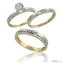 Size 10 - 10k Yellow Gold Diamond Trio Engagement Wedding Rings Set for Him 4mm  - £482.77 GBP