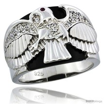 Size 13 - Sterling Silver Men&#39;s Black Onyx American Eagle Ring CZ Stones &amp;  - £76.71 GBP
