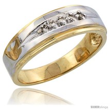 Size 9.5 - 14k Gold Men&#39;s Diamond Band w/ Rhodium Accent, w/ 0.08 Carat  - £587.76 GBP