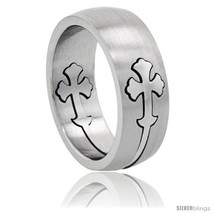 Size 7 - Surgical Steel Gothic Cross Ring 8mm Domed Wedding  - £20.75 GBP