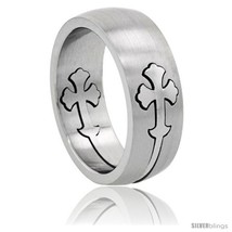 Size 10 - Surgical Steel Gothic Cross Ring 8mm Domed Wedding  - £20.75 GBP