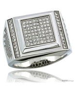Size 11 - Sterling Silver Men&#39;s Large Square Ring 168 Micro Pave CZ Ston... - £116.96 GBP
