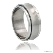 Size 13 - Surgical Steel Concaved Spinner Ring 9mm Wedding Band Matte  - $22.00