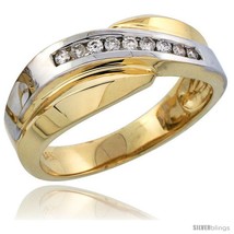Size 8 - 14k Gold Men's Diamond Band w/ Rhodium Accent, w/ 0.16 Carat Brilliant  - £832.96 GBP