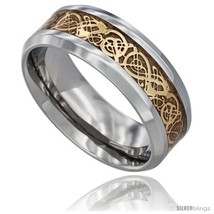 Size 9.5 - Surgical Steel Celtic Dragon Wedding Band Ring Gold Color 8mm  - $47.36