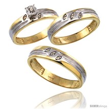 Size 7.5 - 14k Gold 3-Pc. Trio His (5mm) &amp; Hers (4.5mm) Diamond Wedding Ring  - £865.82 GBP