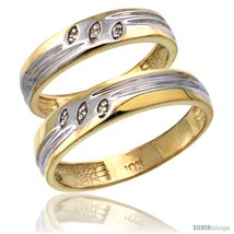 Size 9 - 14k Gold 2-Pc His (5mm) &amp; Hers (4.5mm) Diamond Wedding Ring Band Set  - £591.17 GBP