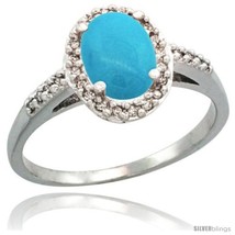 Size 7 - Sterling Silver Diamond Sleeping Beauty Turquoise Ring Oval Stone 8x6  - £139.62 GBP