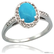 Size 7 - Sterling Silver Diamond Sleeping Beauty Turquoise Ring Oval Stone 8x6  - $178.18