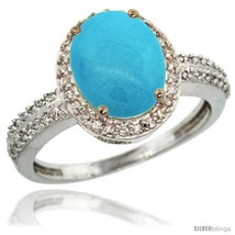 Size 9 - Sterling Silver Diamond Sleeping Beauty Turquoise Ring Oval Stone 10x8  - £260.64 GBP