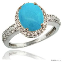 Size 7 - Sterling Silver Diamond Sleeping Beauty Turquoise Ring Oval Stone 10x8  - £260.64 GBP