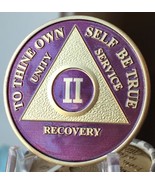 2 Year AA Medallion Purple Gold Plated Alcoholics Anonymous Sobriety Coi... - £17.27 GBP