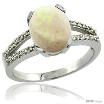 Size 6 - Sterling Silver and Diamond Halo Natural Opal Ring 2.4 carat Oval  - £129.40 GBP