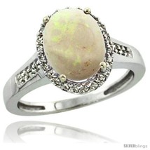 Size 10 - Sterling Silver Diamond Natural Opal Ring 2.4 ct Oval Stone 10x8 mm,  - £137.68 GBP