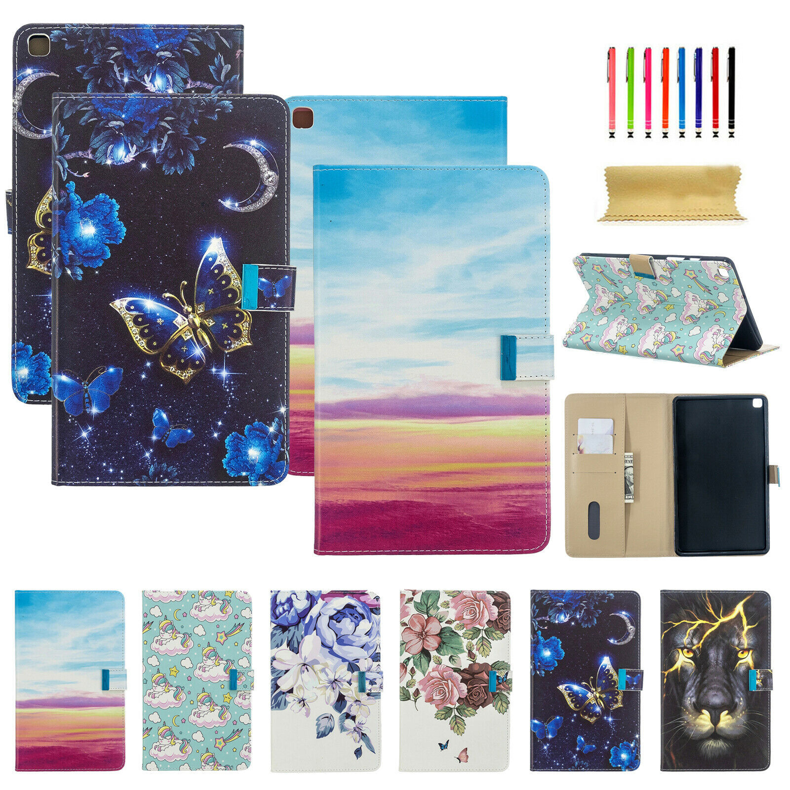 Pattern Leather Folio Wallet Stand Case Cover Fr Samsung Tab T510/T720/T290/T580